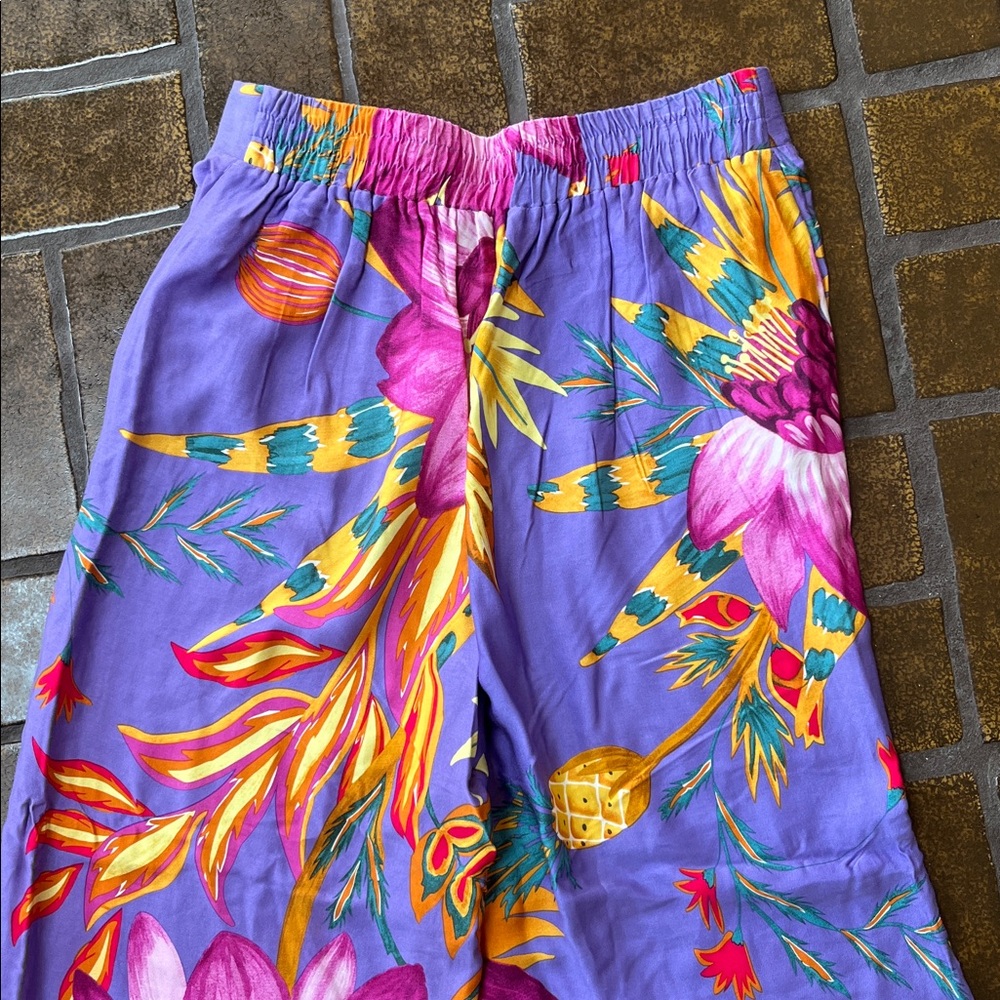 RACHEL Rachel Roy Multicolor Tropical High Rise Cropped Wide Leg Palazzo Pant - Picture 8 of 14